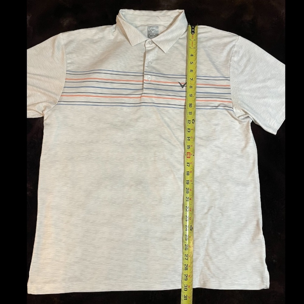 NWOT Callaway Polo Shirt Men XL White Gray Stripe Opti Dri Fit Golf Short Sleeve - Picture 2 of 7